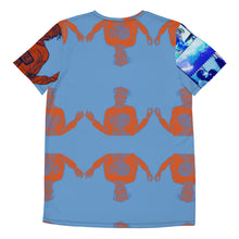 Load image into Gallery viewer, Omen pattern tee light blue orange logo
