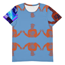 Load image into Gallery viewer, Omen pattern tee light blue orange logo
